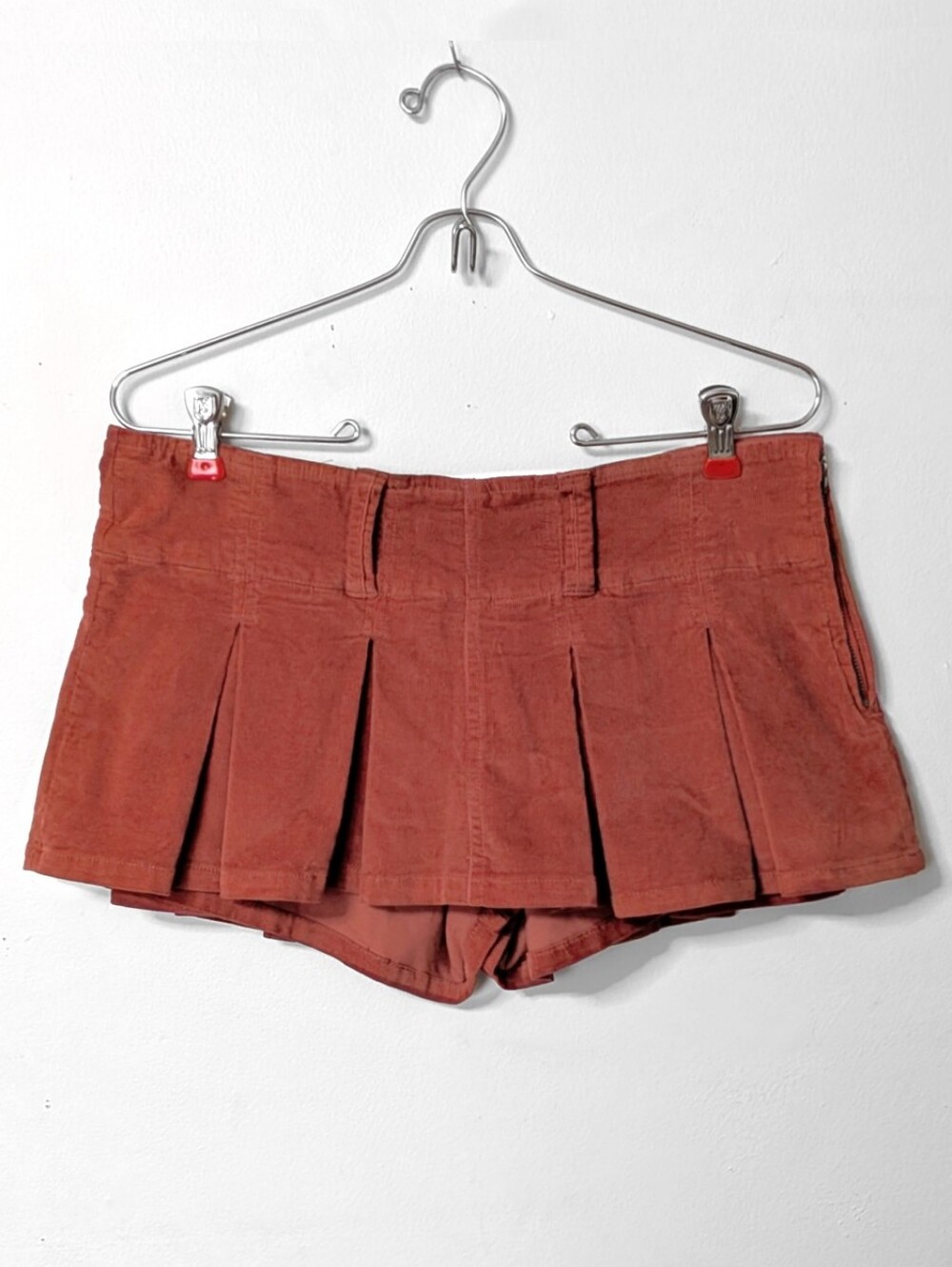 Free People Terracotta Corduroy Side-Zip Pleated Mini Skort | Size L